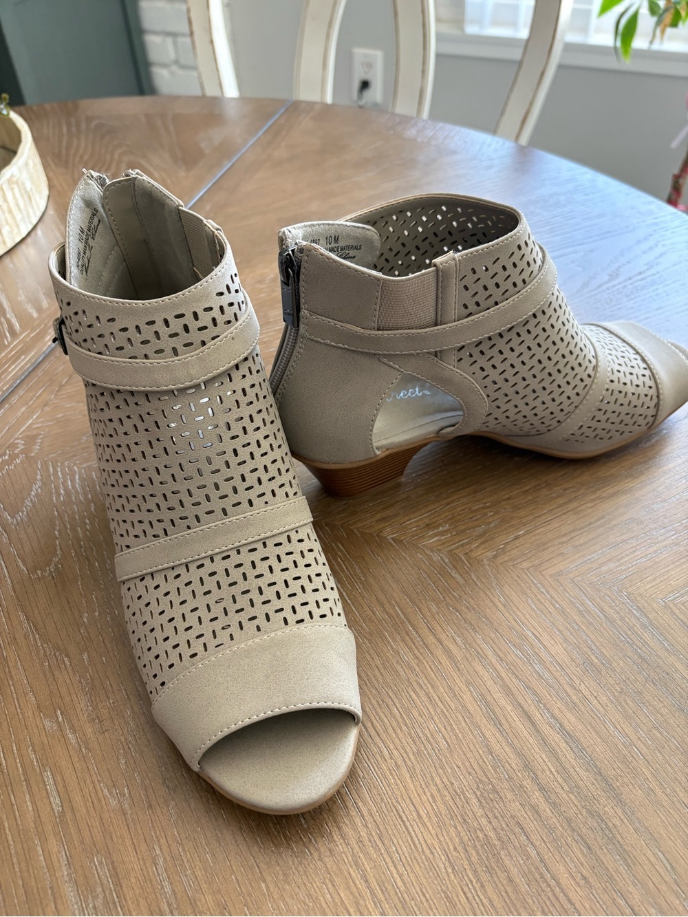 easy street Taupe Perforated Peep-Toe Ankle Booties